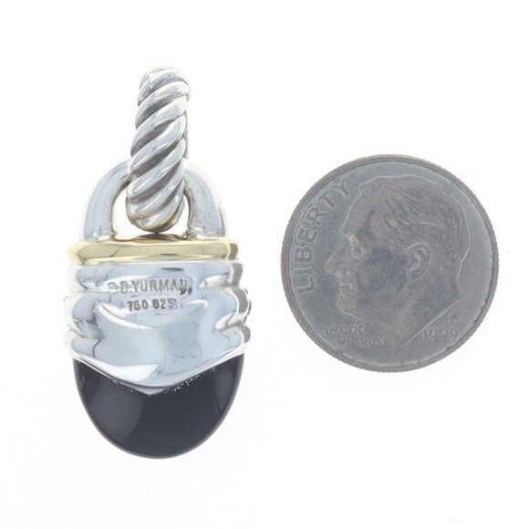 David Yurman Acorn Onyx Diamond Enhancer Pendant Sterling Silver 925 18k .32ctw - Picture 3 of 5